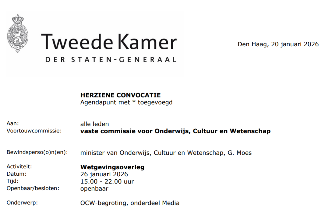 Aankondiging mediadebat 26 januari